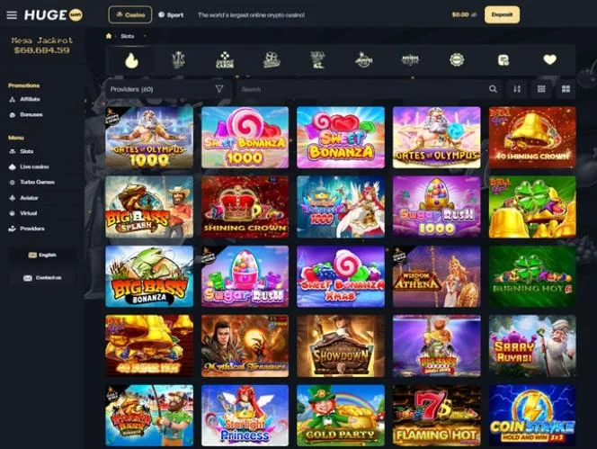 Το lobby παιχνιδιών του HugeWin Casino